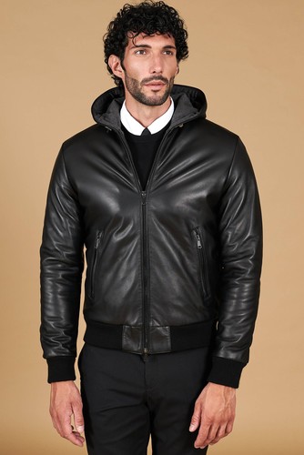 Bomber pelle nera uomo - pelle, con