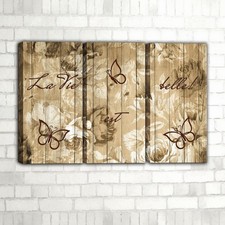 Set di 3 Quadri “La Vie est Belle” |Q595| Stile Shabby Chic con Effetto Legno