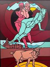 Il castello Valerio Adami Opera Unica in Acrilico Dipinto con Cornice 147x200