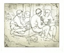 Acquaforte Originale Ragazzi Cortile Nunzio Gulino cm 20 x 18