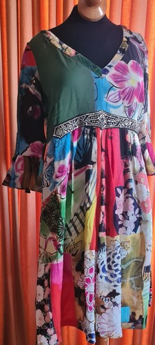 Abito tunica seta patchwork - ,