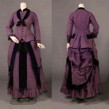 Abito da ballo medievale vintage vittoriano dama abito da passeggio viola con volant