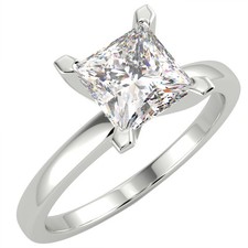 Anello di Fidanzamento 1,12 Ct Principessa VVS2/D Solitario Diamante Oro Bianco 14K