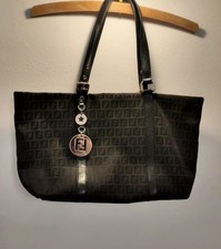 Autentica borsa tote FENDI Zucchino tela pelle Nera