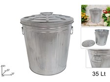 Bidone Pattumiera in Metallo Zincato con Coperchio 35 Litri