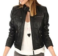 Giacca donna pelle nera slim