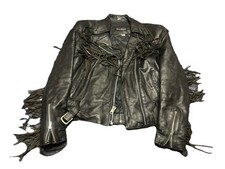 Giacca Moto Pelle Nera Frange