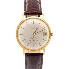 VINTAGE Patek Philippe Calatrava 36 mm ARGENTO automatico oro 18 carati pelle 3445