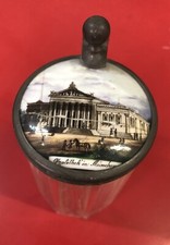 Antico Boccale Birra In Cristallo, Peltro, Porcellana Dipinta, Monaco Germania