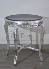 Tavolino alzatina stile barocco legno foglia argento piano in marmo nero Luigi X