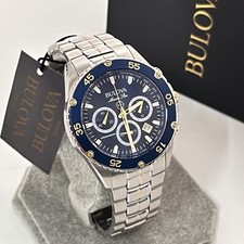 Orologio Uomo Bulova Marine Star 98B400 Quadrante Blu Acciaio Cronografo Nuovo