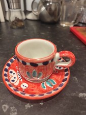 Tazza e piattino espresso in ceramica di Vietri fatto a mano verde. Ceramica 100% made in Italy