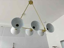 Lampadario a 6 luci metà secolo Art Deco in ottone spazzolato plafoniera di LD