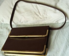 Borsa a mano vintage MARKAY BAGA pochette ottone marrone pelle solida borsa donna MADE IN USA