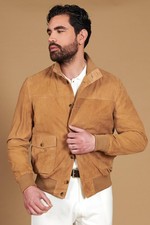 Bomber Vera Pelle Uomo Beige Giacca Renna Giubbotto Camoscio Alex