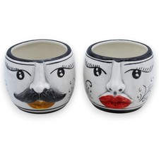 Tazza Testa di Moro in ceramica Caltagirone, Bianco antico, h 8 e Ø 10 cm ca. (1