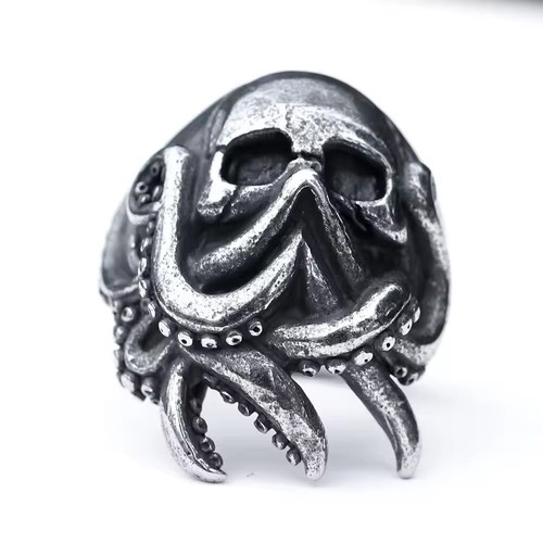 Anello acciaio teschio polpo - anello,