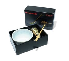 Maoci - Set da tè Matcha tre pezzi bianco - confezione regalo - ciotola, scopa e cucchiaio