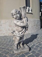 STATUA LAMPIONE LAMPIONCINO DA GIARDINO ESTERNO PUTTO BIMBO IN CEMENTO MARMO H79
