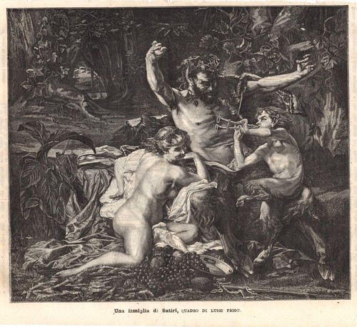 Stampa antica satiro ninfa - antica,