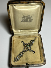 ANTICO CIONDOLO ORO 14kt- PARTI ARGENTO SMERALDO DIAMANTI TAGLIO ROSA