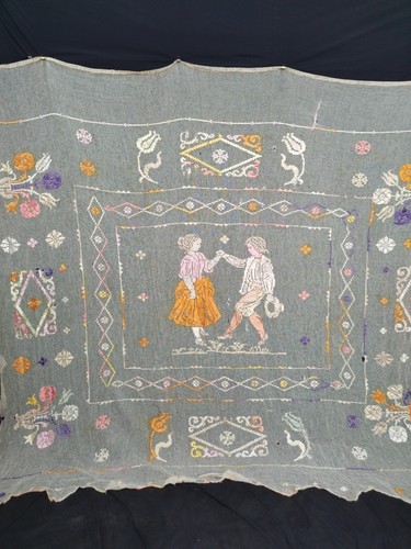 Copriletto vintage lino - , pizzo