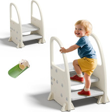 Sgabello per Bambini Con Corrimano, Scaletta Regolabile a 2/3 Gradini, Antiscivo