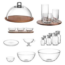 Leonardo CUCINA Servizio piatti vetro legno antipasto set ciotola campana formaggio 