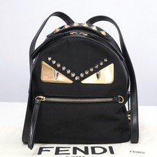 FENDI Borsa Bugs 8BZ038 Zaino Nero Nylon Pelle Occhi di Mostro Autentico #52636A