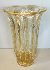 ANTICO VASO BAROVIER & TOSO MURANO VETRO SOMMERSO BOLLE FOGLIA ORO ANNI 6O ITALY