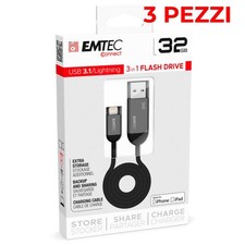 (3 PEZZI) Emtec T750 32GB USB 3.1 Lightning Dual Flash Drive
