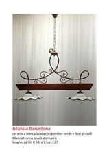 LAMPADARIO A 2 LUCI FORMA A BILANCIA IN CERAMICA LEGNO E FERRO BATTUTO 90x58