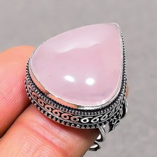 Anello regolabile vintage gioielli fatti a mano a forma di pera quarzo rosa...
