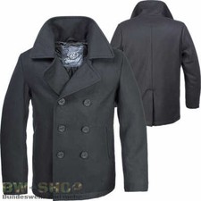 BRANDIT PEA COAT CAPPOTTO NERO LANA US MARINE GIACCA UOMO GIACCA INVERNALE CABAN