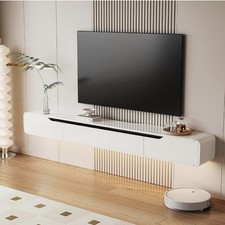 Mobile Porta TV Galleggiante Lucido con 3 Ante 140 Cm Parete Bianco