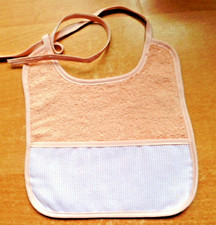 BAVAGLINO BAVETTA NEONATO * DA RICAMARE *SPUGNA SALMONE ° INSERTO in TELA AIDA