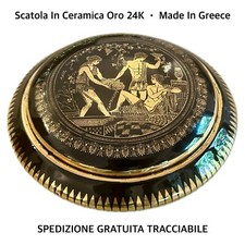 SCATOLA Con Coperchio In Ceramica Con Finiture Oro 24K Vintage • Made In Greece