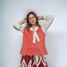 Canotta panciotto donna rosso bianco pois L