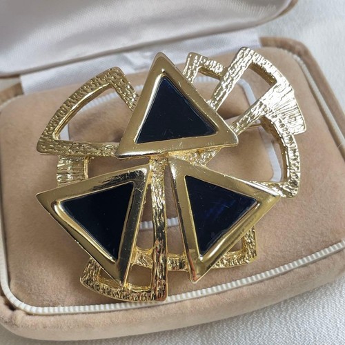 Spilla oro vintage vetro blu
