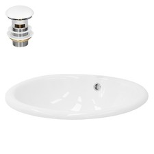 Lavabo da incasso bagno in ceramica bianca lavandino rotondo 490 x 195 x 405 mm