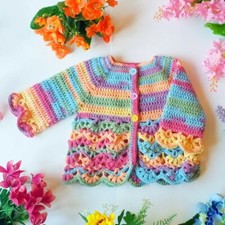 Golfino Colorato Neonata Bambina Uncinetto Fatto A Mano Regalo Nascita Bimba