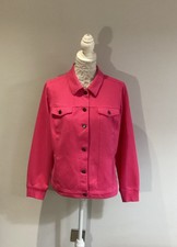 Giacca comoda stile denim Denim & Co. con colletto. Rosa caldo. Taglia Large. Nuovo senza etichette