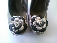 Clip per scarpe rosa in vera pelle stampata serpente,fatto a mano,set 2 pezzi.