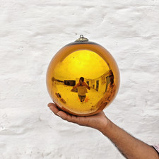 Antico Kugel 8.4 " Dorato Vetro Sfera Rotondo Natale Ornamento Germania Old 674