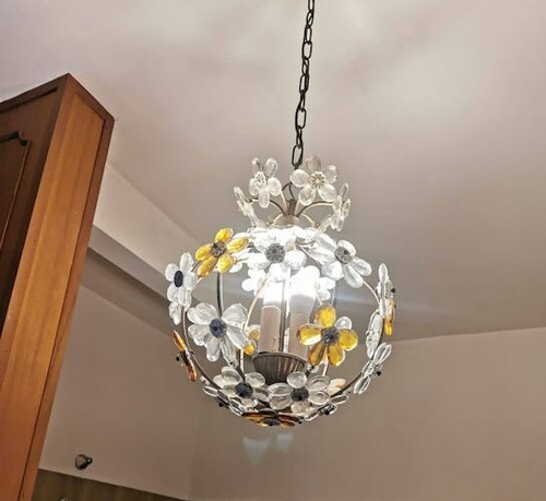 Antico lampadario ferro vetri - lampadario,