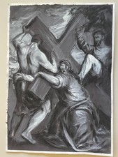 CALVARIO GRANDE TAVOLA STILE ANTICO SU CARTA maestro del '900 non firmato