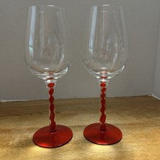 Pair Red Ribbon Stemmed Wine