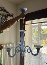 Lampadario in vetro fi murano Bianco Latte E Turchese - 3 Braccia Stile Classico