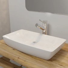 Lavello Ceramica di Lusso Rettangolare Bianco Bagno Lavandino Lavabo vidaXL