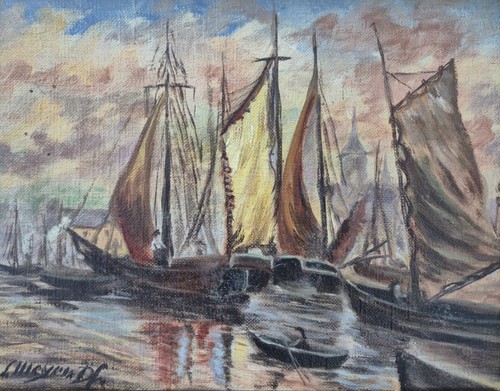 Dipinto olio firmato barche - , a